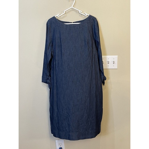 Talbots Denim Cowboy Dress Size 12 Blue Shift‎ Knot Sleeve Casual Church Western - Picture 6 of 6